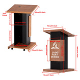 Customizable Logo & Text Podium Stand,Wood Lectern with Lockable Wheels,15MM Particle Board,Church Pulpit with Storage, Mic Stand Space,Wooden Podium for Seminars and Schools(Customized A)