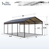 PHI VILLA 12x20 Carport, Metal Carports Canopy Heavy Duty Car Port Garage