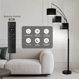 Fansdrick Floor lamp with Remote, 3 Light Arc Floor Lamps for Living Room, 2400LM Tall Standing Floor Lamps with Black Shades, 80" Large Floor Lamp for Bedroom, Office