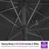 PURPLE LEAF Business Patio Umbrella 10' x 13' Semi Auto Lift, Grey