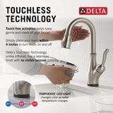 Delta Leland Touchless Bar Faucet with Touch Technology, Brushed Nickel Prep Sink Faucet with Pull Down Sprayer, Single Hole, SpotShield Stainless 9678TL-SP-DST