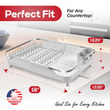 Better Houseware Expandable Dish Drying Rack - Space-Saving Stainless Steel Dish Racks for Kitchen Counter with drainboard and Detachable Cutlery Holder, Large, White
