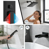 Midanya Rain Shower System Tub Shower Faucet Set Square Rainfall Waterfall Shower Head with Handheld Sprayer Tub Spout Combo Wall Mounted bathtub faucet set Rough-in Valve, 8 Inch Matte Black