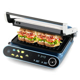 Happygrill 3 in 1 Panini Press Electric Indoor Grill & Sandwich Maker,1200W Open Flat Griddle w/ 2 Removable Non-Stick Dishwasher-Safe Plates,LED Display,7 Modes,Independent Temp Control & Drip Tray