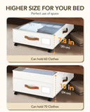 Megapuxin Under Bed Storage with Wheels, 10 inches Under Bed Storage Containers, 65L XXL Large Adjustable Underbed with Lids, Rolling Underbed Storage bins for Shoes, Clothes, Blankets, White