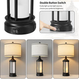 25'' Table Lamps for Bedroom Living Room Lamps Set of 2 Farmhouse Nightstand Bedside Lamps with USB Ports, Built-In Frosted Glass Night Light Industrial Metal Night Stand Lamp, Bulbs Included, Black