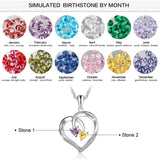 Oseew Personalized 2 Heart Birthstone Necklace for Women 10K 14K 18K Solid Gold Engraved Name Birthstone Necklace Birthday Christmas Mother's Day Jewelry Gifts for Her
