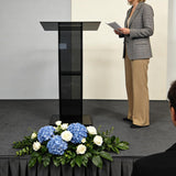 Acrylic Podium Stand, 47" Church Pulpit with Double Storage Shelves, 12mm Ultra-Thickened Clear Lectern for Teacher Classroom