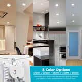 LUXRITE 12 Pack 5/6 Inch LED Square Recessed Lighting, 14W=90W, 5 Color Selectable 2700K | 3000K | 3500K | 4000K | 5000K, Dimmable LED Downlight, 1100 Lumens, Wet Rated, IC Rated, Baffle Trim