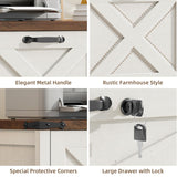 Halitaa Farmhouse Lateral File Cabinet with 3 Drawers, White and Brown