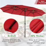PHI VILLA 8 Pcs Patio Dining Set w/ 13ft Double-Sided Patio Umbrella