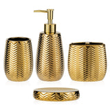 Bathroom Accessories Set 4 Pcs, Gold Ceramic Bathroom Accessories Complete with Soap Dispenser, Toothbrush Holder, Bathroom Tumbler, and Soap Dish - Modern Bathroom Decor