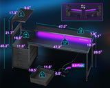 AODK 59 Inch Gaming Desk with USB Charging Ports & LED Light- Reversible Computer Desk