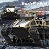 Mostop RC Tank Car, 1:16 Scale 2.4Ghz Remote Control Crawler High Speed Tank, Off-Road RC Tracked Vehicles 360°Rotating Drifting Car with 2 Batteries, Military Truck for Kids Adults