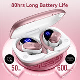 Active Noise Cancelling Ear Buds Wireless Bluetooth Headphones 80H Playtime Display Charging Case 50dB ANC Over Ear Hooks Earbuds with Hi-Res Sound Clear Calls for Sports Running Gym Workout Pink Salt