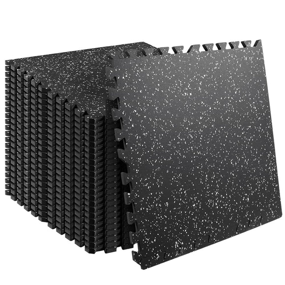 0.56in Thick 96 Sq Ft Gym Flooring for Home Gym, 24 Tiles Workout Exercise Equipment Mats, Rubber Top with EVA Foam, Interlocking Puzzle Floor Tiles for Fitness Room, Protective Flooring Mat LIUKANGZE