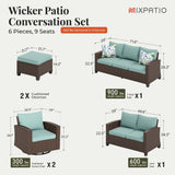MIXPATIO Patio Furniture Set, 6 Pcs Wicker Outdoor Conversation Set, 2 x Swivel Chairs, 1 x 3 Seater Sofa, 1 x 2-Seat Lover Sofa and 2 x Ottomans with 4" Thick Cushion for Garden Backyard Deck, Blue