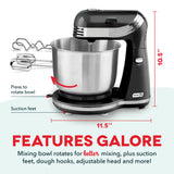 Dash Stand Mixer (Electric Mixer for Everyday Use): 6 Speed Stand Mixer with 3 qt Stainless Steel Mixing Bowl DASH