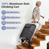2 in 1 Aluminum Alloy Stair Climbing Cart, 300LBS Grocery Cart on Wheels, Foldable Shopping Carts with Waterproof Oxford Black Bag for Groceries