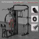 SunHome Multifunction Home Gym Equipment Workout Station, Smith Machine with 138LB Weight Stack, Leg Press, LAT Station for Full Body Training