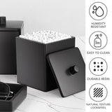 Black Bathroom Accessories Set Resin 6PCS, Square Toothbrush Holders Set Complete with Soap Dispenser, Vanity Tray, Tumbler, Cups and Cotton Swab Jars for Counter, Sink or Small Spaces
