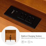 HULALA HOME 3 Drawer End Tables Set of 2 with Charging Station, 26" Wide Endtables with Solid Wood Legs and Curved Profile, Classic Side Tables for Living Room, Acorn