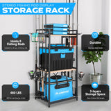 3 Tier Fishing Rod Holder, Fishing Pole Holders for Garage, Fishing Rod Rack Fishing Rod Storage Up to 8 Rods PLUSINNO