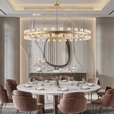 60 Inch Gold Wagon Wheel Chandelier with Crystal Shade, 60 Lights