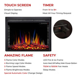 R.W.FLAME 36" Electric Fireplace Insert,Recessed Electric Stove Heater, 5 Color Adjustable Flames, 8 H Timer, 5 Brightness Settings, 750/1500W Touch Screen, Remote Control (36" X 27")