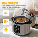 CARORI 9-in-1 Electric Pressure Cooker, 1000W Instant Multi-Cooker with IMD Touchscreen, Olla de Presion, Non-Stick Pot, Rice Cook, Slow Cook, Steamer, Sauté, Warmer, Safe Venting, Silver 8 Qt