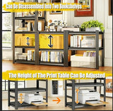6-Tier Bookcase, Metal Bookshelf & Large Printer Stand,40" W x 82" H Industrial Tall Book Shelf Printer Table for Office