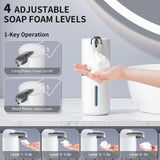 CHICLEW Automatic Foam Soap Dispenser 400ML, Rechargeable Liquid Hand Soap Dispensers Touchless with 4 Adjustable Levels, Motion Sensor
