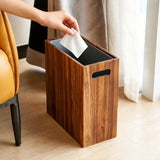 3 Gallon Solid Acacia Wood Trash Can with Liner & Handles, Small Narrow Rectangular Wooden Garbage Bin, Decorative Waste Basket for Bathroom, Bedroom, Kitchen, Living Room, Office