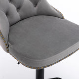 MOOLSUN Rotating Velvet Bar Stools Set of 6, Modern Padded with Nailhead Trim and Tufted Back, Adjustable Swivel Counter Height Stools for Kitchen Island, Bar, Club,Gray(Black Base)