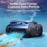 Cordless Robotic Pool Vacuum, Pool Cleaner with Track Drive & Sonar Navigation, 180W Brushless Motor, Wall & Waterline Climbing, 150-Min Runtime, for Inground Above-Ground 2150 Sq. Ft. (Dark Blue)