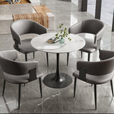 Set of 4 Mid-Century Dining Chairs, Faux Leather Upholstered Chairs with Curved Back & Sturdy Metal Legs, Modern Upholstered Seating for Dining Room, Kitchen, Café (Black)