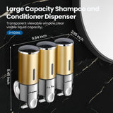 Shampoo and Conditioner Dispenser,Dispensers for The Shower,Shower Soap Dispenser 3 Chamber No Drill,Shampoo Conditioner Body Wash Dispenser (Triple x 17.6 oz,Golden)