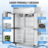 Ferueo Commercial Refrigerator 48" W 4 Door Stainless Steel Reach-in Solid Door Upright Fridge Fan Cooling 36 Cu.ft Refrigerators 32-47°F