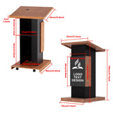 Customizable Logo & Text Podium Stand,Wood Lectern with Lockable Wheels,15MM Particle Board,Church Pulpit with Storage, Mic Stand Space,Wooden Podium for Seminars and Schools (Customized B)