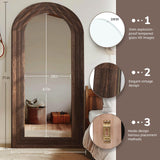 ZHUNFA Arched Full Length Mirror with Solid Wood Frame, 71x32 Farmhouse Wall Mounted Floor Mirror with Stand, Vertical Hanging, Leaning Standing for Bedroom, Living Room, Brown
