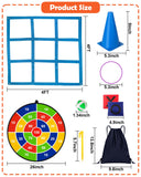 Carnival Games Set, Outdoor Giant Tic Tac Toe Games, Soft Plastic Cones Bean Bags Ring Toss Game Combo Set, 26" Dart Board with Sticky Balls for Kids Adults Family Indoor Lawn Yard Birthday Party