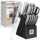 15-Piece Knife Set with Block, High Carbon Stainless Steel Kitchen Knives with Built-in Sharpener, Dishwasher Safe, Ergonomic Non-Slip Handle, Black
