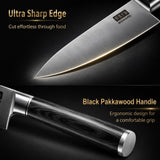 MDHAND Chef Knife Set with Roll Bag, 10PCS Professional Knife Set with Sharpener, High Carbon Stainless Steel Japanese Kitchen Knives - Black Pakkawood Handle, Dishwasher Safe, For Cooking, Chef Gifts