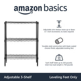 Amazon Basics 3-Shelf Adjustable Heavy Duty Steel Wire Rack Storage Shelving Organizer with Storage Space, Versatility and Ease of Use for Kitchen, Garage, 23.2" L x 13.4" W x 30" H, Black
