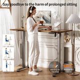 Veken 55 Inch Large Electric Standing Desk, Heights Adjustable, Sit to Stand Up, Work Home Office Computer Table for Study, Walking Pad, Writing, and Games, Wooden Desktop Desks, Brown