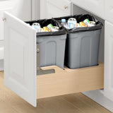 Wood Pullout Trash Can for Kitchen Cabinets, 35 QT x2 Double Under Sink Garbage Waste Recycling Bin,