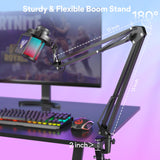 Gaming USB Microphone, Noise Cancellation Condenser mic with Mute, Gain, Monitoring, Boom Arm for Streaming, Podcast, Twitch, YouTube, Discord, PC, Computer, PS4, PS5, Mac, GamerWave DGM20S MAONO