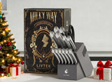 Kitchen Knife Set with Block: 15-Piece German Stainless Steel with Dual Sharpener for Cook Enthusiasts - Covers 95% Kitchen Tasks - Silver Full-Tang Ergonomic Handle