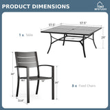 MFSTUDIO 9 Pcs Outdoor Dining Set, 57.5" Square Metal Table, Black