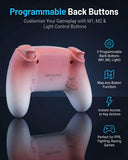 HIKICESOM Wireless Hall Effect Controller for PS5/PS5 Pro/PC/Mac, Anti-Stick-Drift Gamepad with Back Paddles, 6-Axis Motion Sensor, Turbo & Macro, Dual Vibration, Built-in Speaker, 3.5mm Audio Jack, Mute Key, LED Lighting (7 Colors, 4 Effects) - Pink Whit